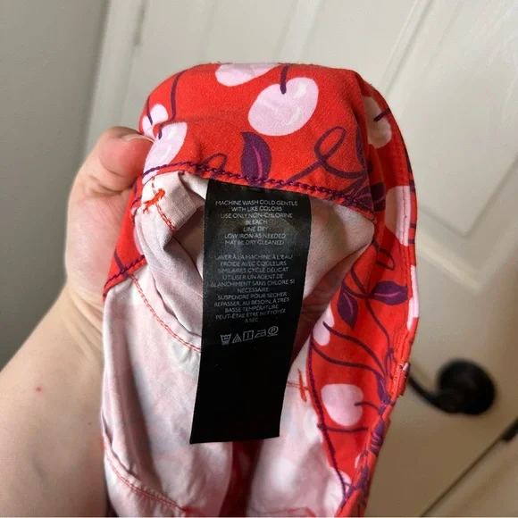 Anthro Maeve Red Pink Cherry Print The Colette High Rise Wide Leg Pant Sz 18W - Picture 9 of 10